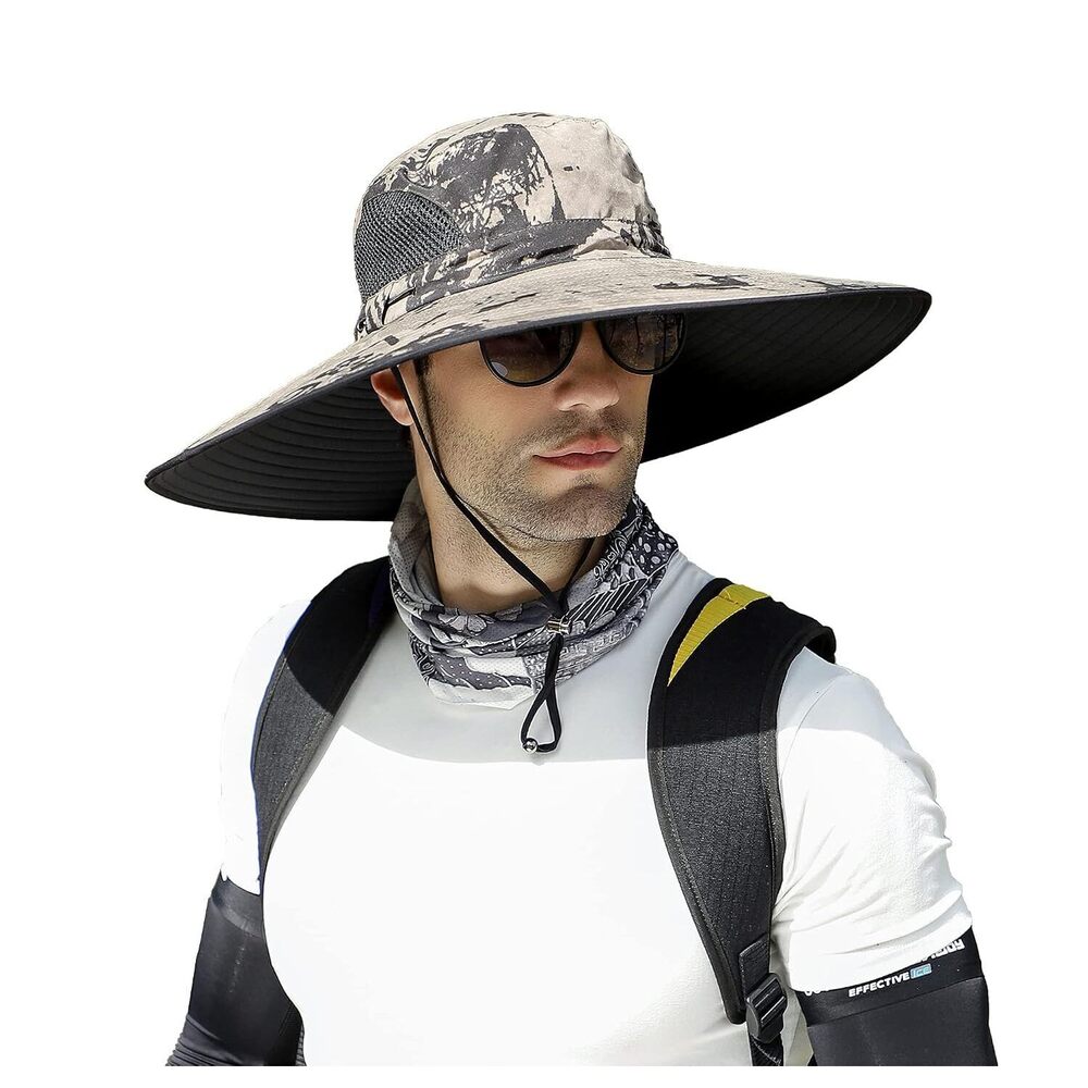 Men Wide Brim Sun Hats UPF50+ Waterproof Breathable Bucket Hat for